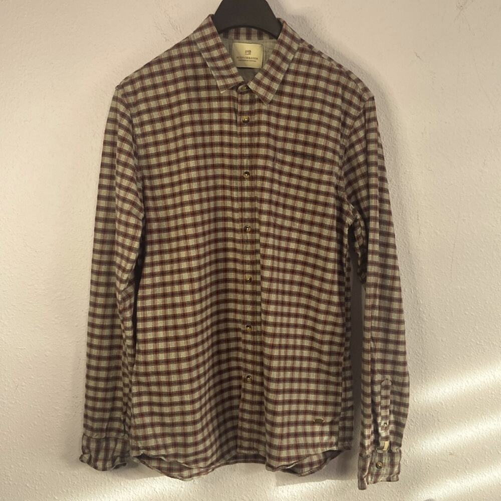 Scotch and Soda Men Cotton Flannel Plaid Long Sleeve Shirt Size XL